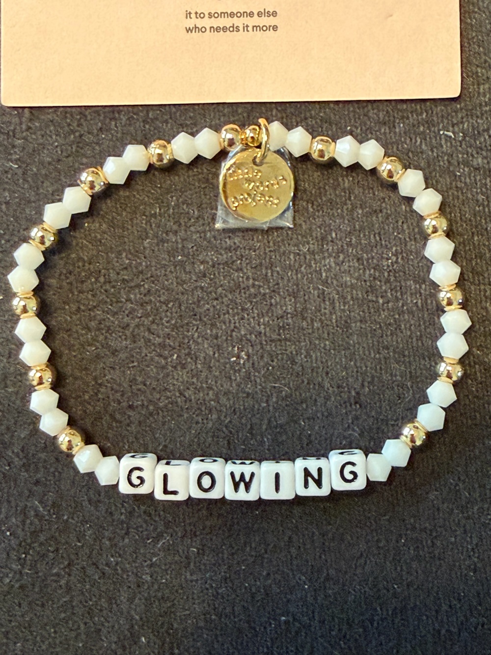 NWT Little Words Project “GLOWING” Beaded Stretch Bracelet | White & Gold - Picture 2 of 5